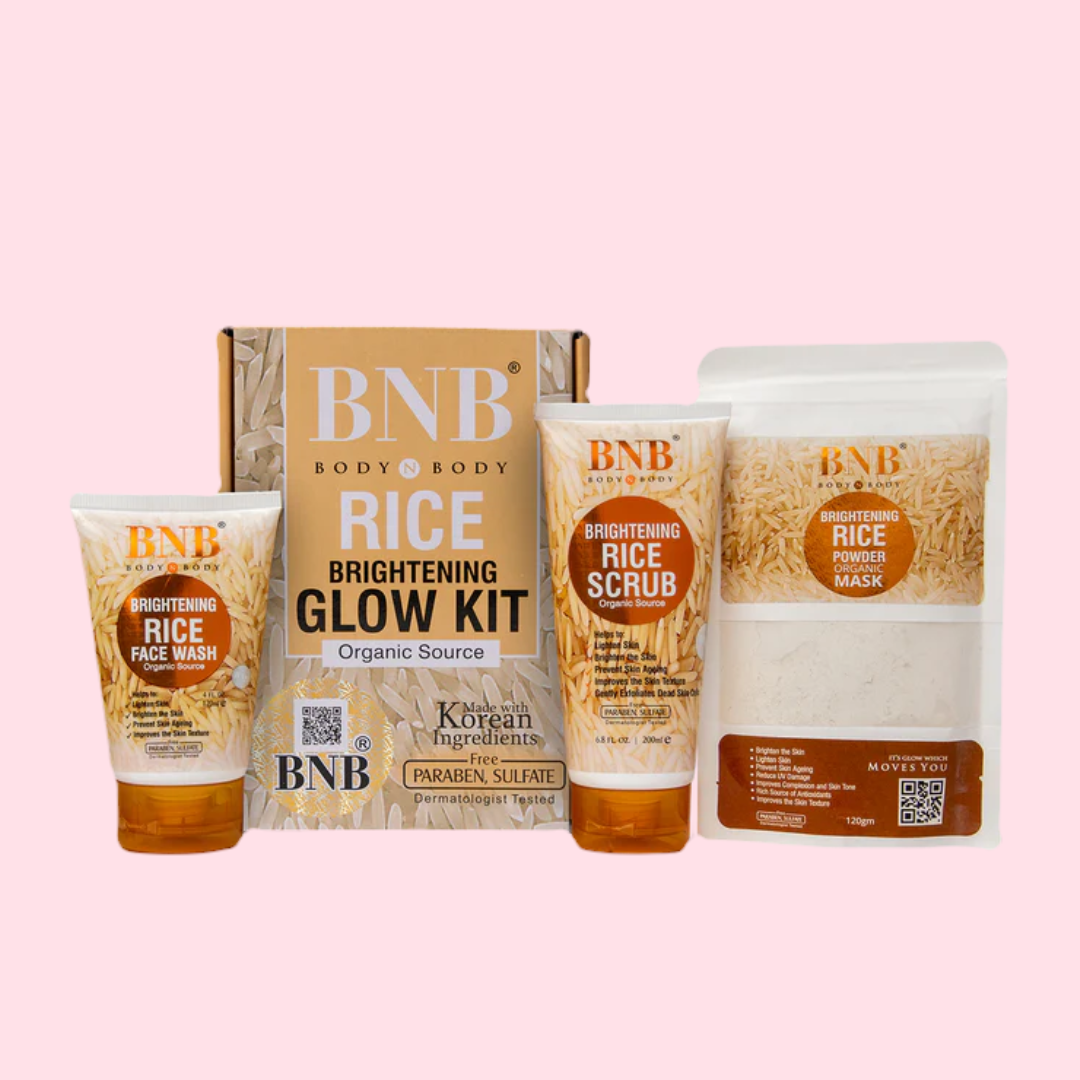 BNB Rice Extract Bright & Glow Kit ( Rice Face Wash + Rice Scrub + Rice Mask )