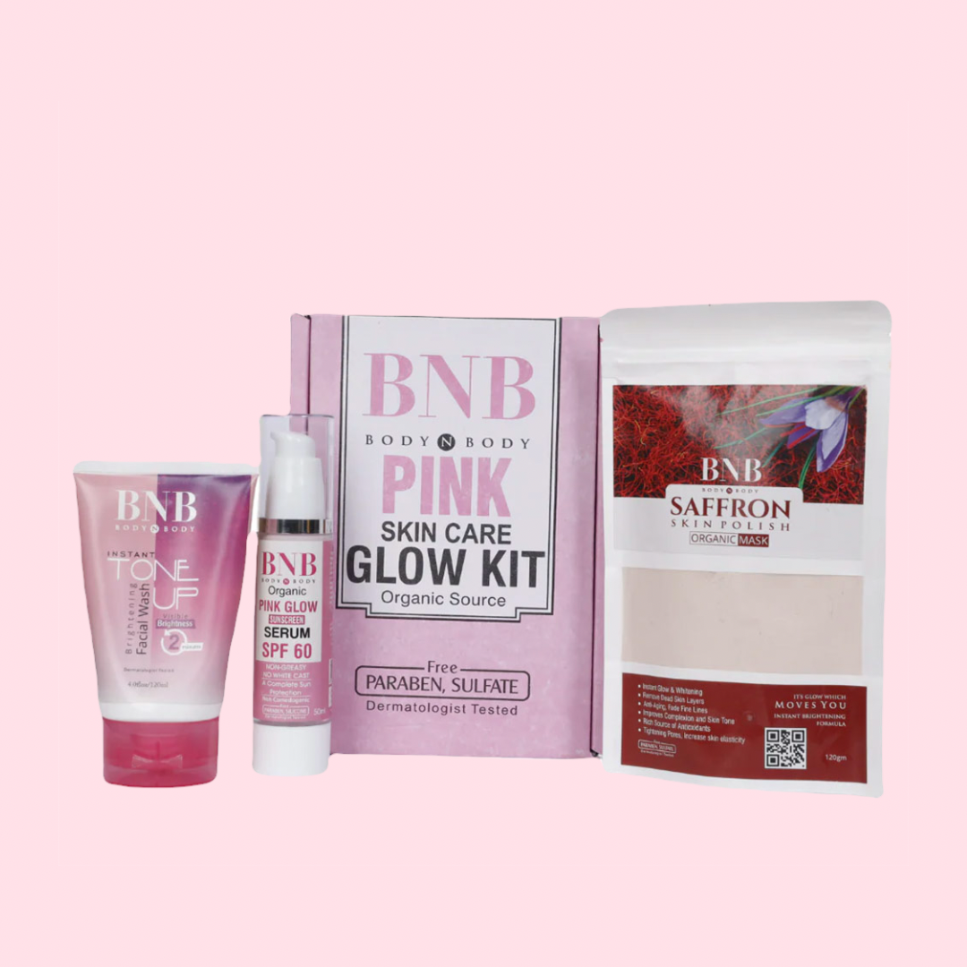 BNB Pink Glow Kit ( Toneup Facewash + Saffron Mask + Pink Glow Sunscreen Spf 60 )